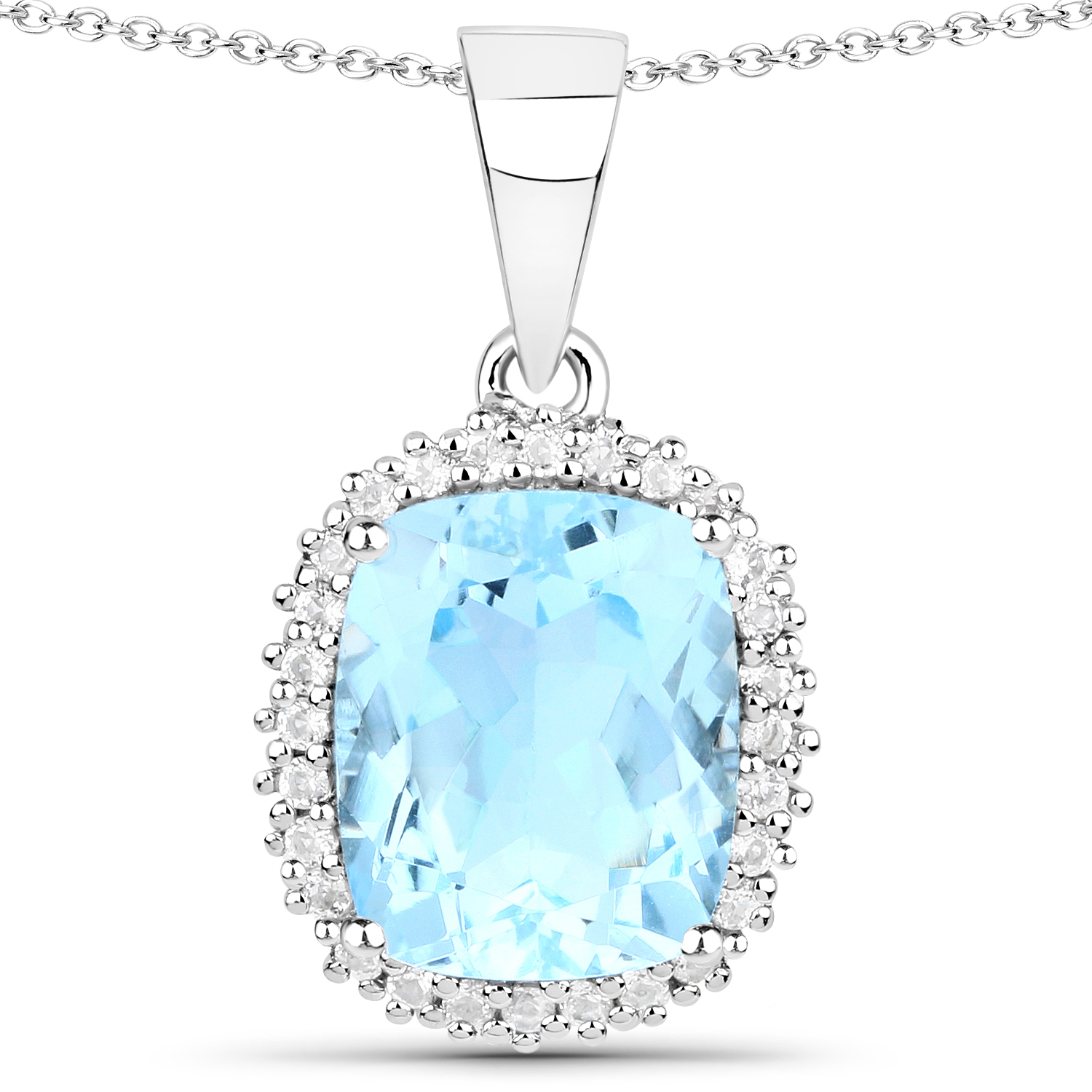 4.38 Carat Genuine Blue Topaz and White Topaz .925 Sterling Silver Pendant