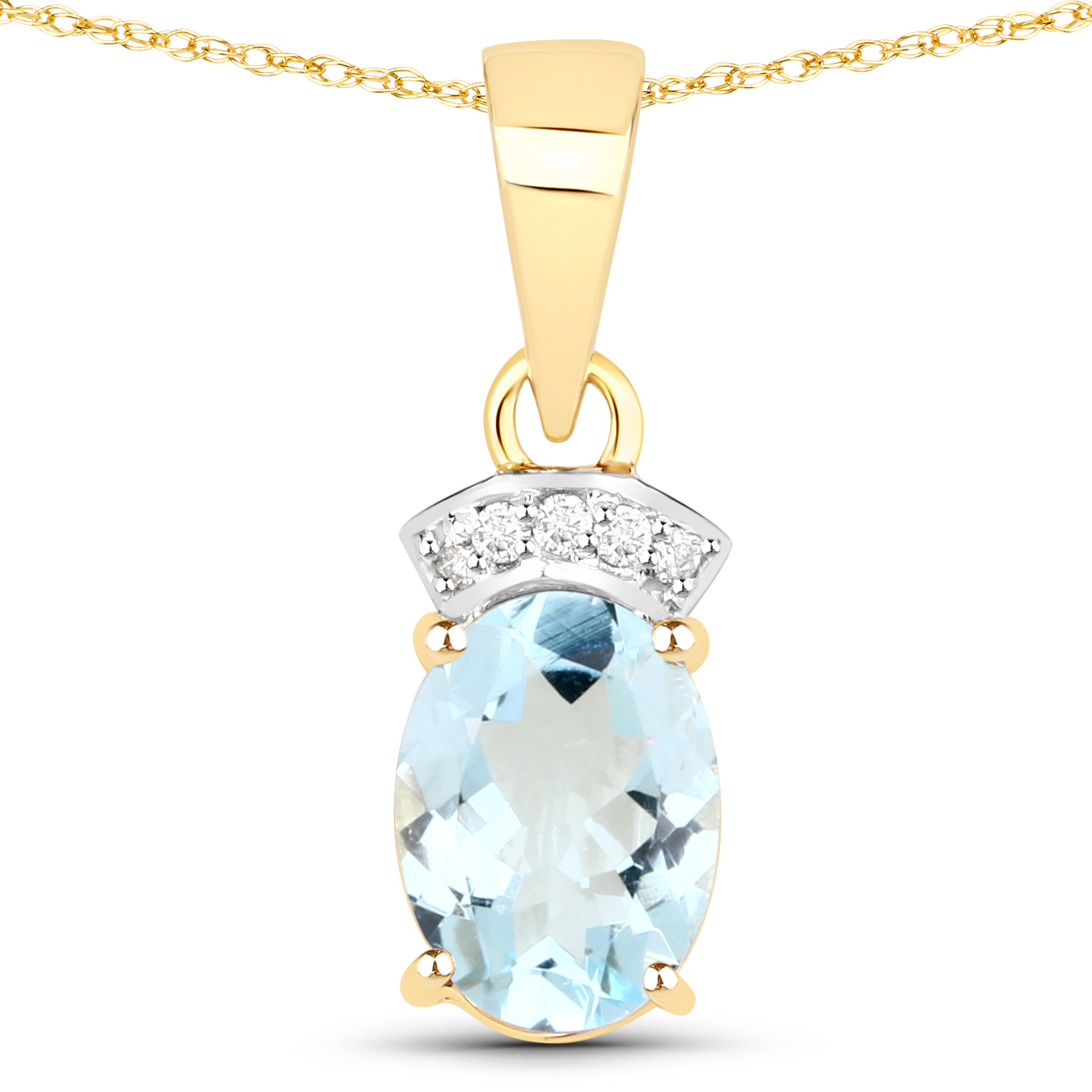 1.07 Carat Genuine Aquamarine and White Diamond 14K Yellow Gold Pendant