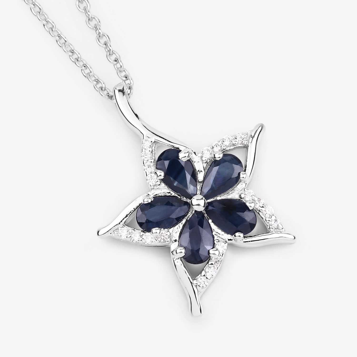 1.12 Carat Genuine Blue Sapphire and White Zircon .925 Sterling Silver Pendant