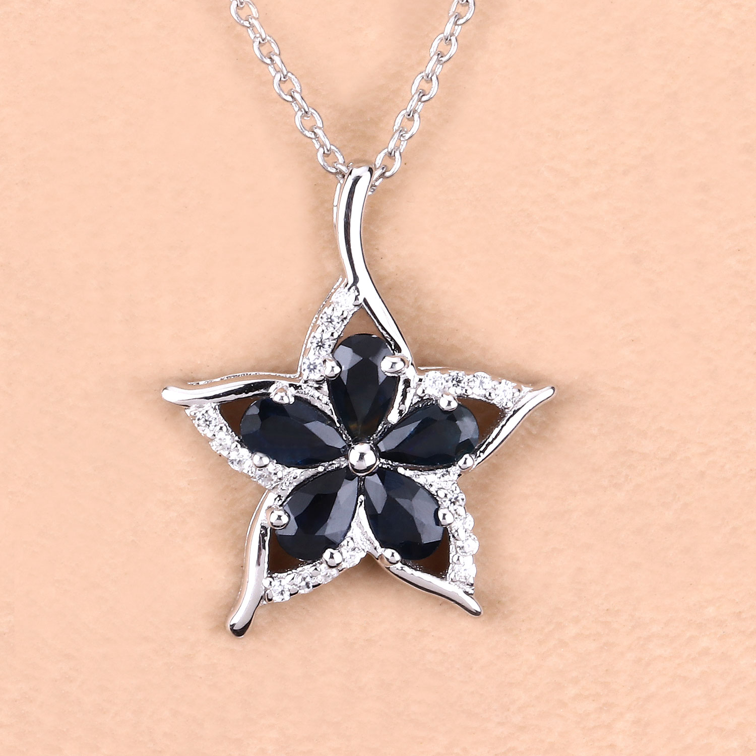 1.12 Carat Genuine Blue Sapphire and White Zircon .925 Sterling Silver Pendant