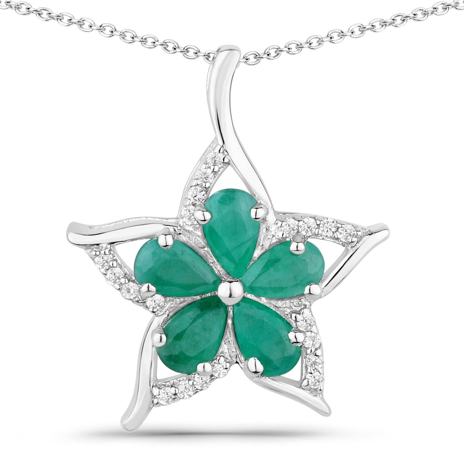 1.27 Carat Genuine Emerald and White Zircon .925 Sterling Silver Pendant