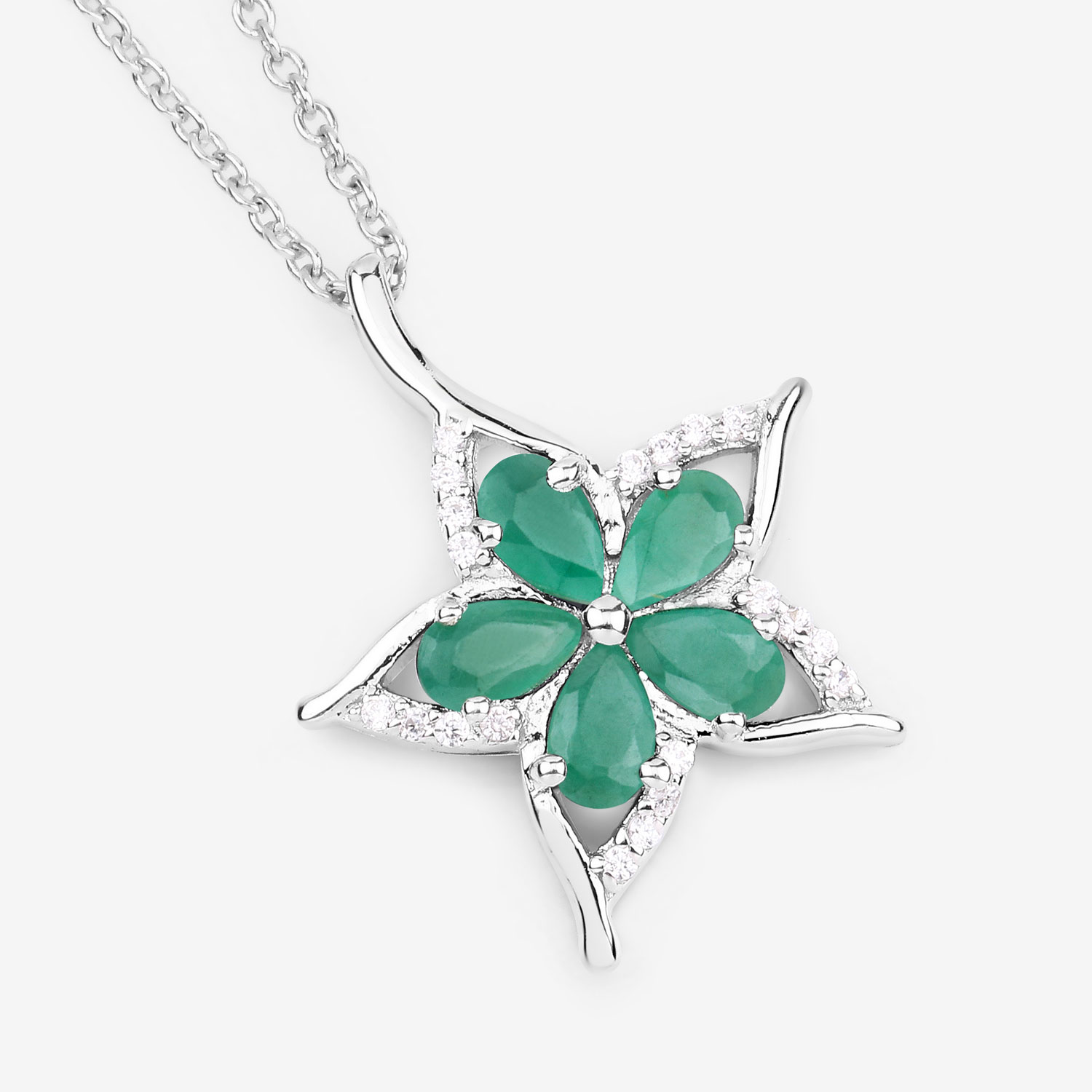 1.27 Carat Genuine Emerald and White Zircon .925 Sterling Silver Pendant