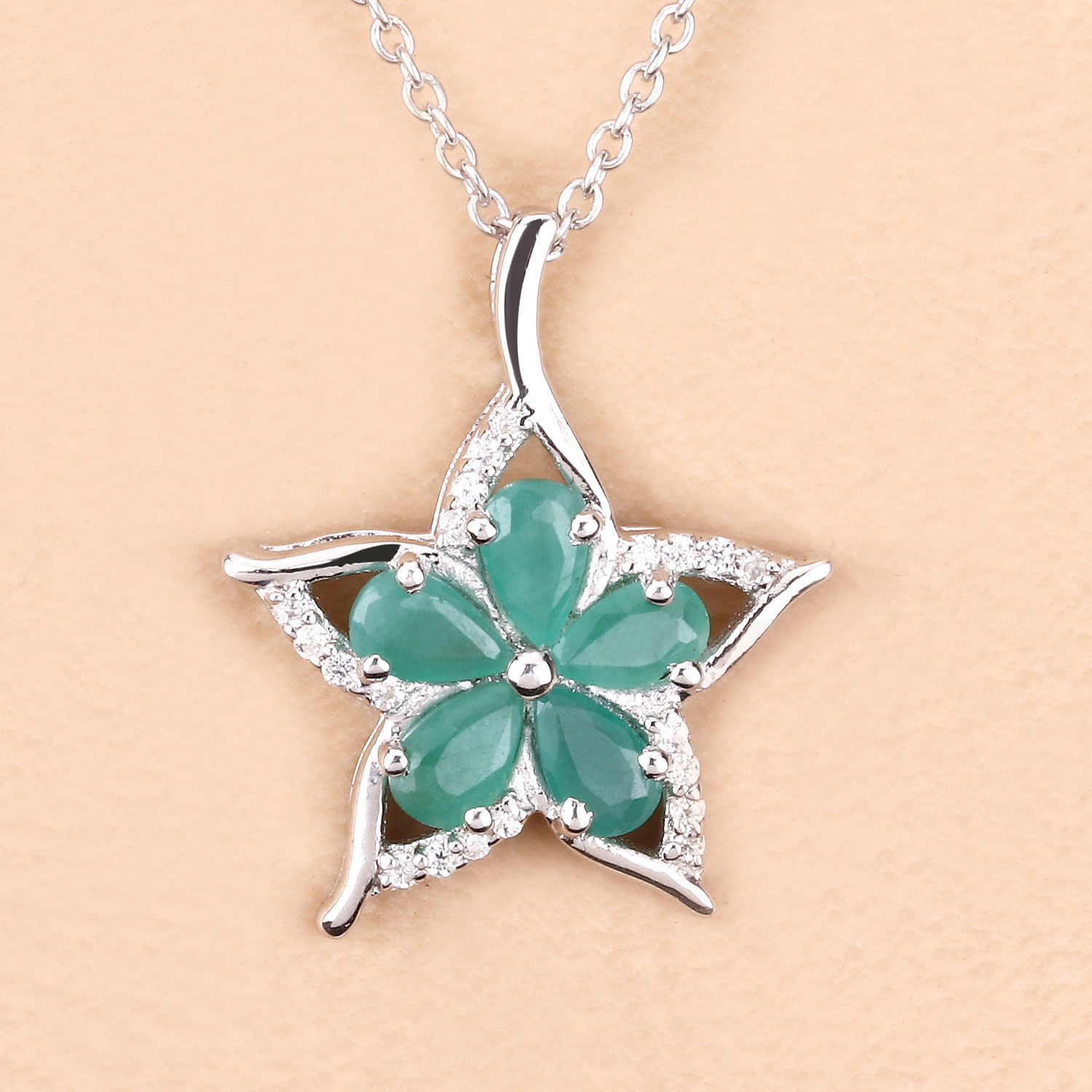 1.27 Carat Genuine Emerald and White Zircon .925 Sterling Silver Pendant