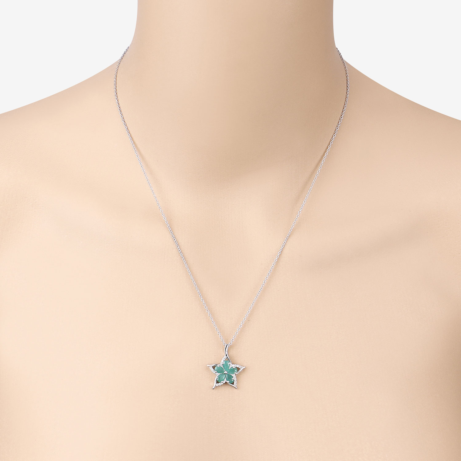 1.27 Carat Genuine Emerald and White Zircon .925 Sterling Silver Pendant