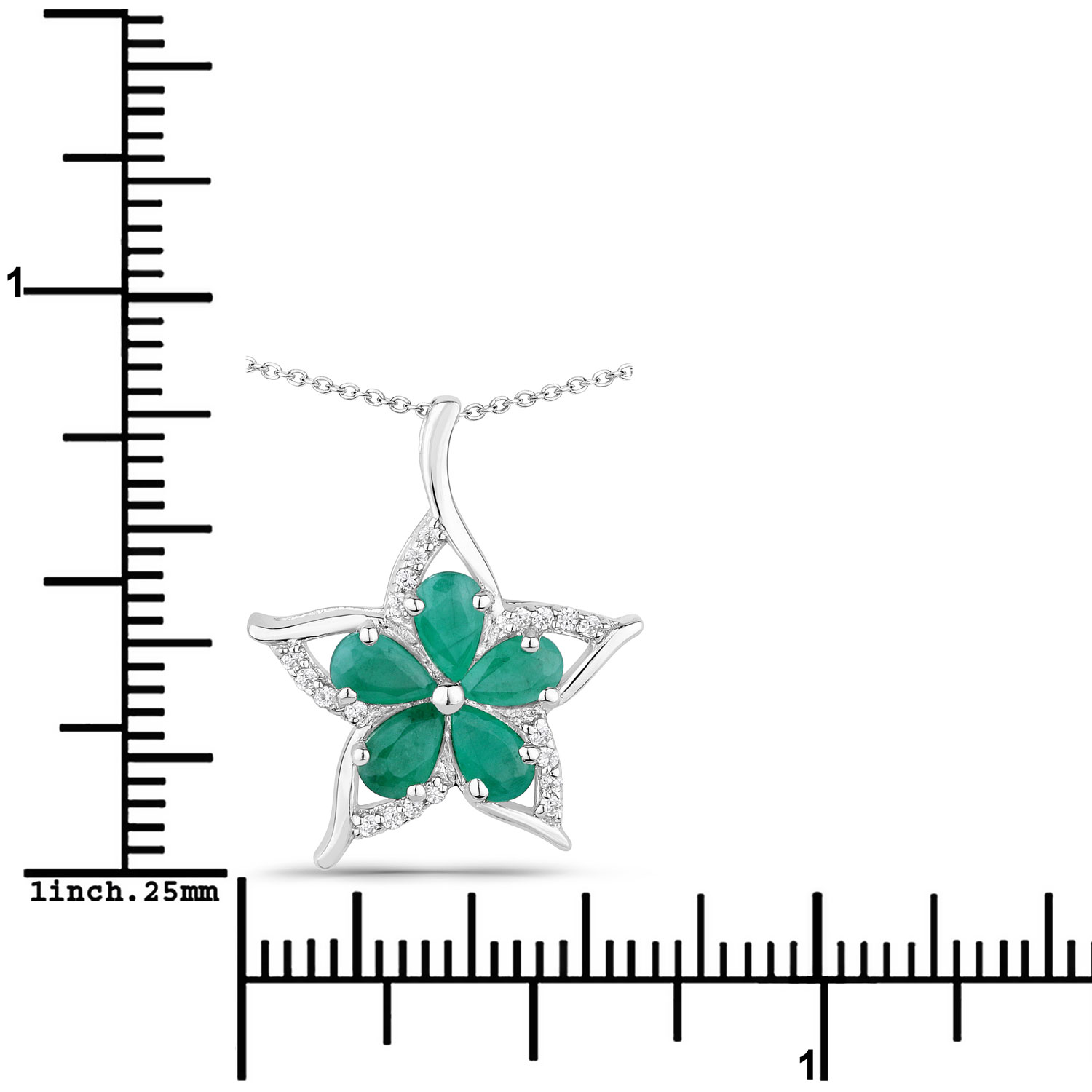 1.27 Carat Genuine Emerald and White Zircon .925 Sterling Silver Pendant