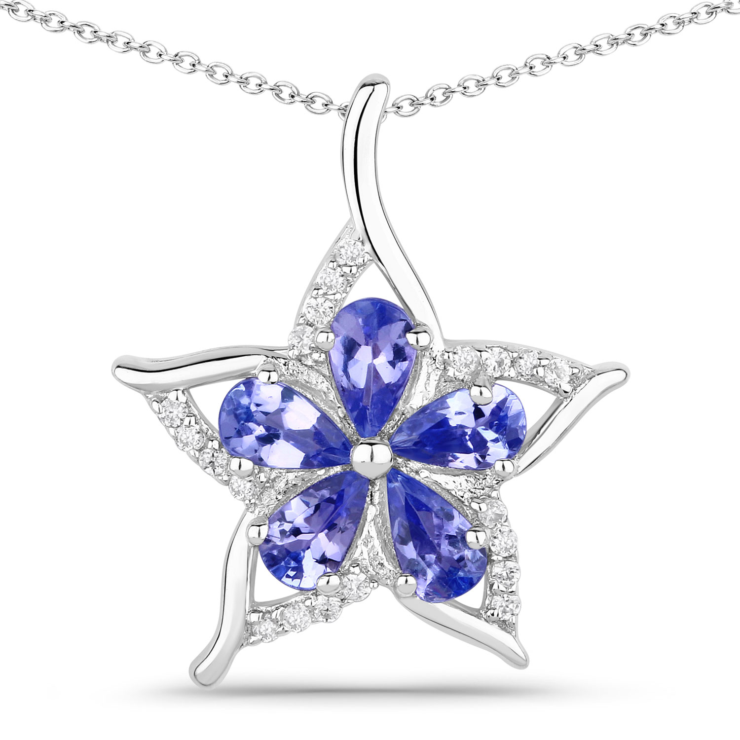 1.17 Carat Genuine Tanzanite and White Zircon .925 Sterling Silver Pendant