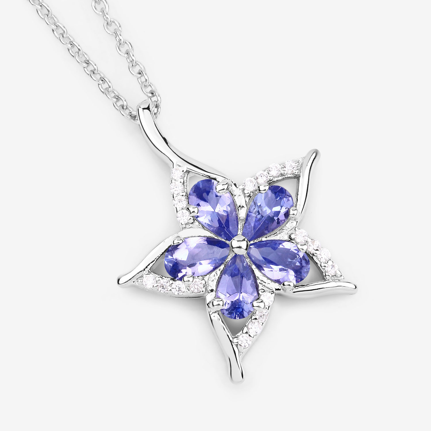 1.17 Carat Genuine Tanzanite and White Zircon .925 Sterling Silver Pendant