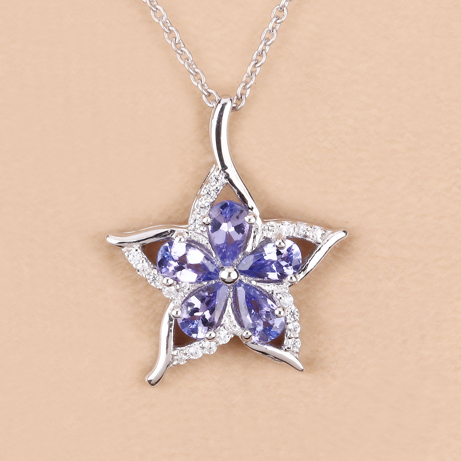 1.17 Carat Genuine Tanzanite and White Zircon .925 Sterling Silver Pendant