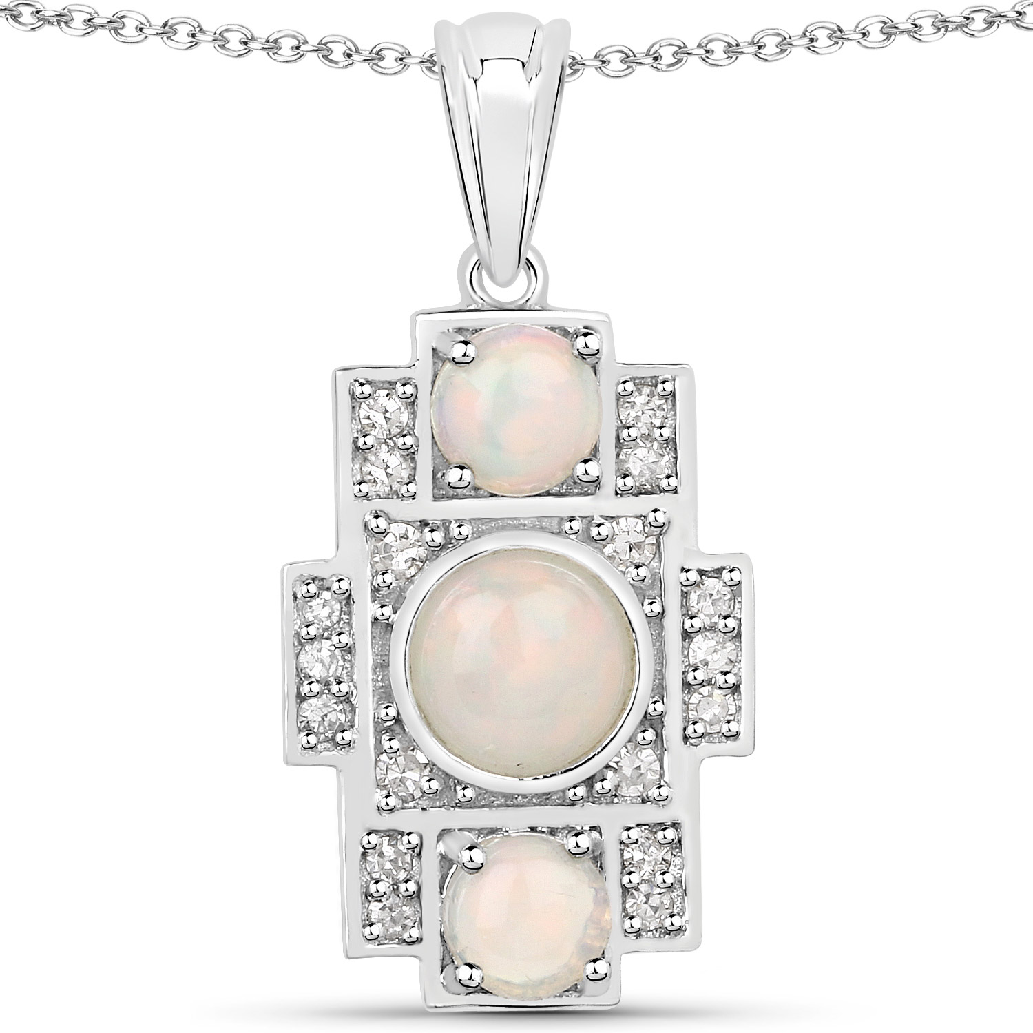 1.19 Carat Genuine Ethiopian Opal and White Diamond .925 Sterling Silver Pendant