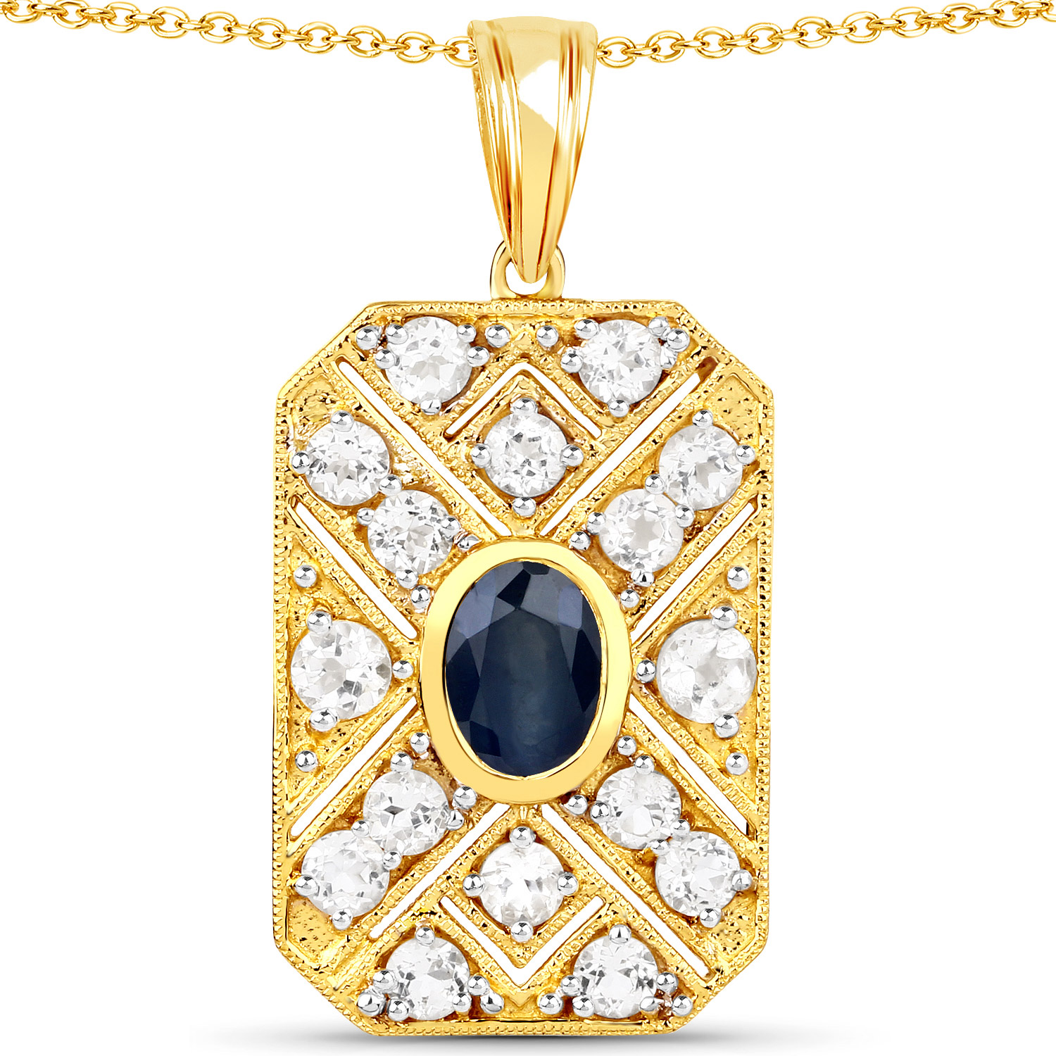 3.43 Carat Genuine Blue Sapphire and White Topaz .925 Sterling Silver Pendant