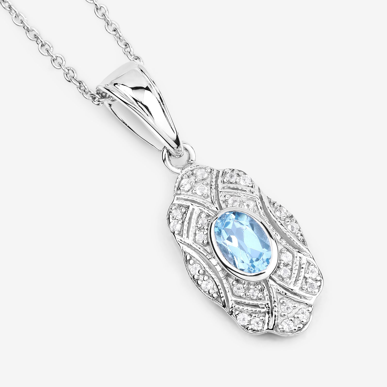 0.63 Carat Genuine Blue Topaz and White Topaz .925 Sterling Silver Pendant