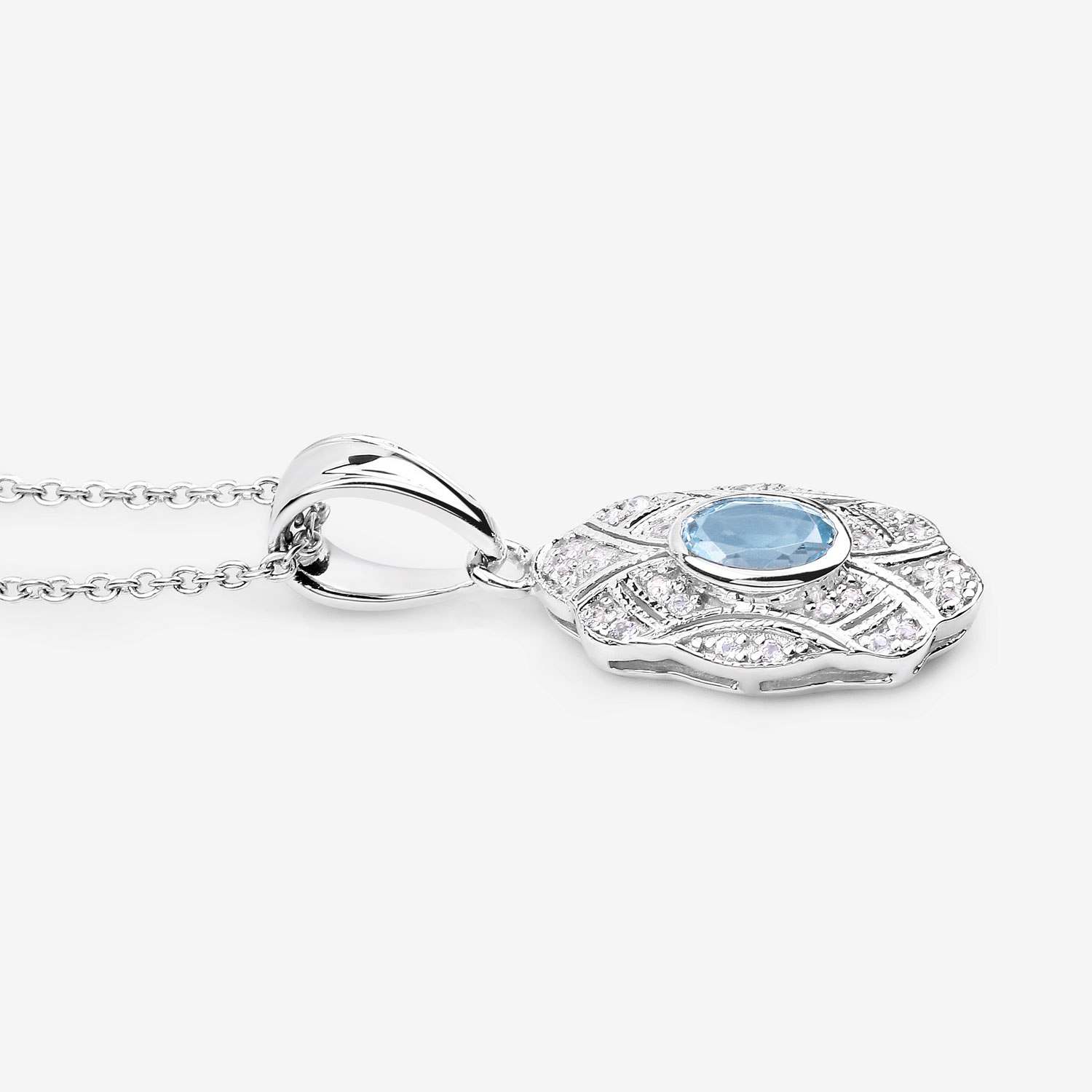0.63 Carat Genuine Blue Topaz and White Topaz .925 Sterling Silver Pendant