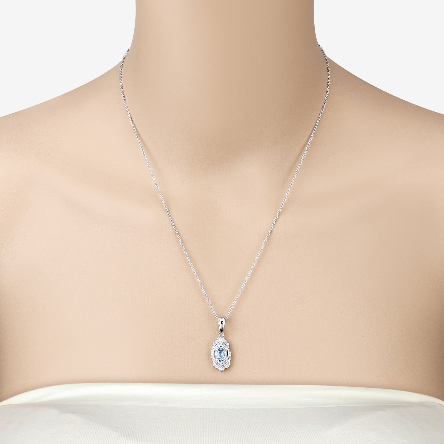 0.63 Carat Genuine Blue Topaz and White Topaz .925 Sterling Silver Pendant