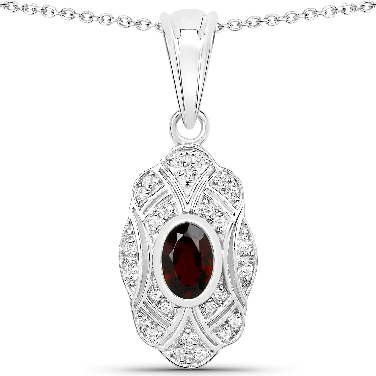 0.63 Carat Genuine Garnet and White Topaz .925 Sterling Silver Pendant