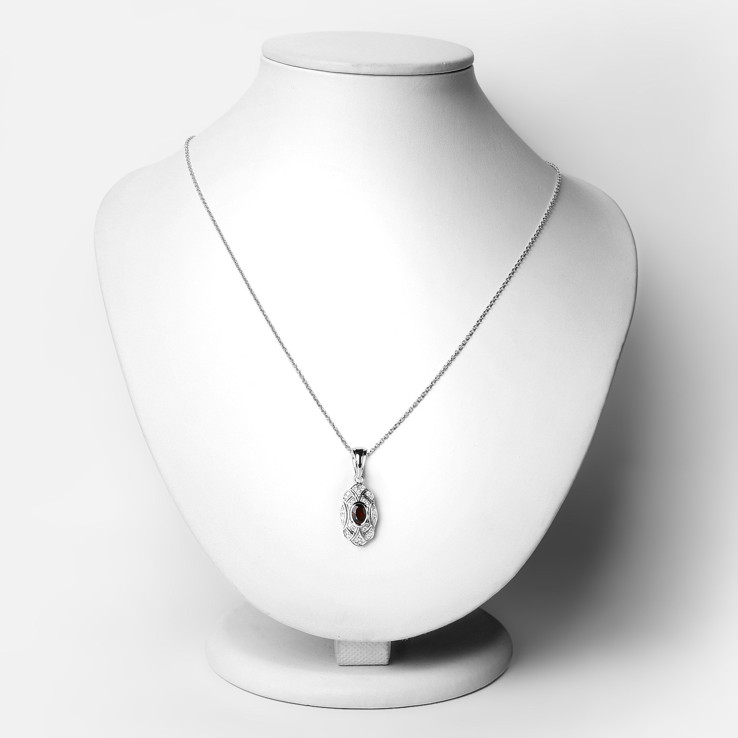 0.63 Carat Genuine Garnet and White Topaz .925 Sterling Silver Pendant