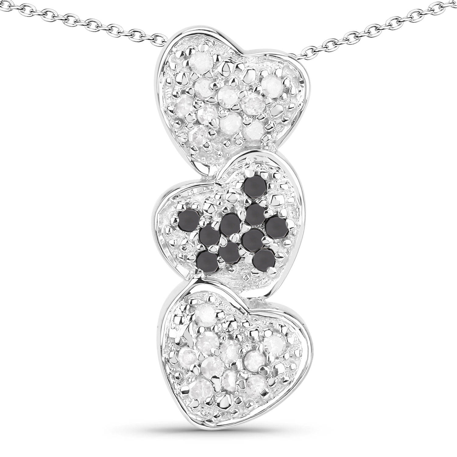 0.45 Carat Genuine Black Diamond and White Diamond .925 Sterling Silver Pendant