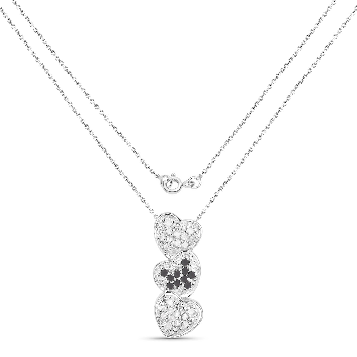 0.45 Carat Genuine Black Diamond and White Diamond .925 Sterling Silver Pendant