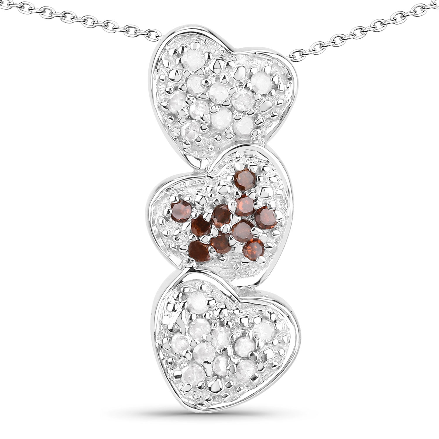 0.45 Carat Genuine Red Diamond and White Diamond .925 Sterling Silver Pendant