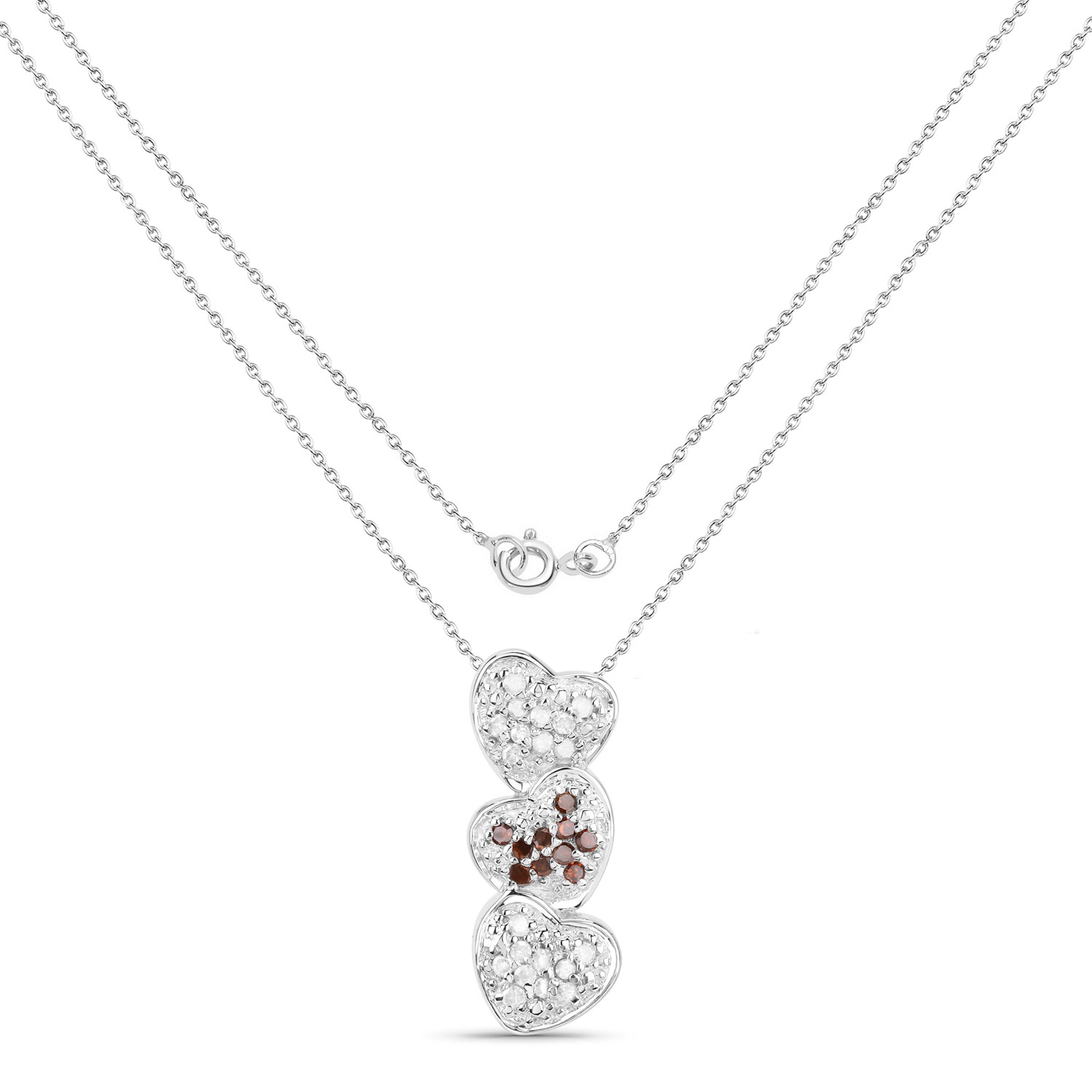 0.45 Carat Genuine Red Diamond and White Diamond .925 Sterling Silver Pendant