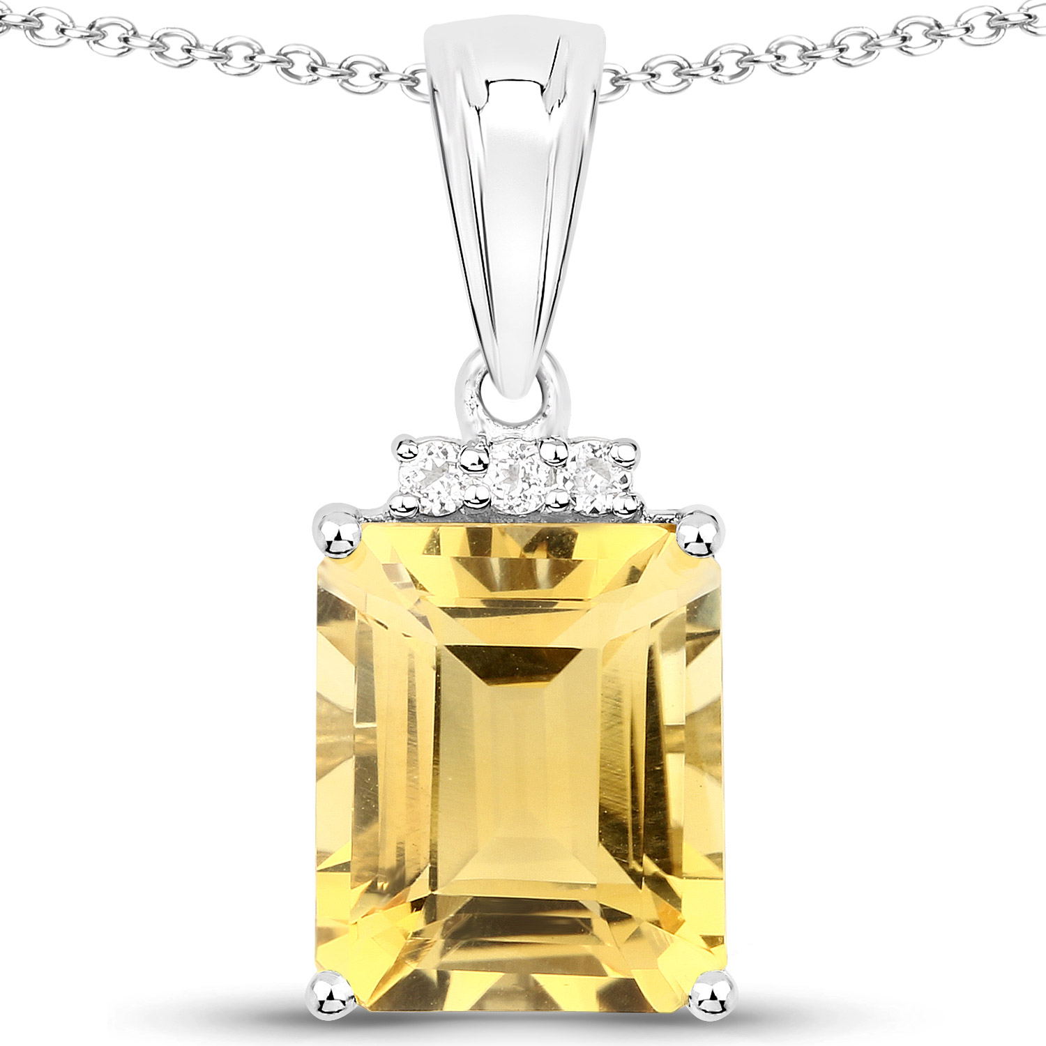5.67 Carat Genuine Citrine and White Topaz .925 Sterling Silver Pendant