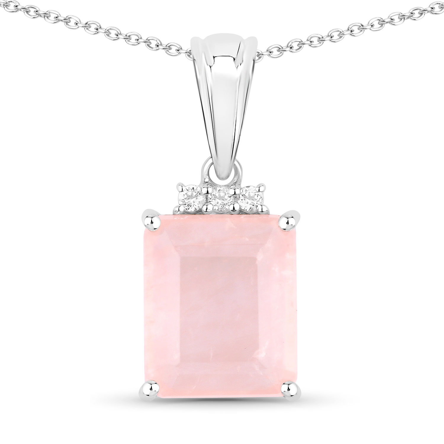 5.63 Carat Genuine Rose Quartz and White Topaz .925 Sterling Silver Pendant