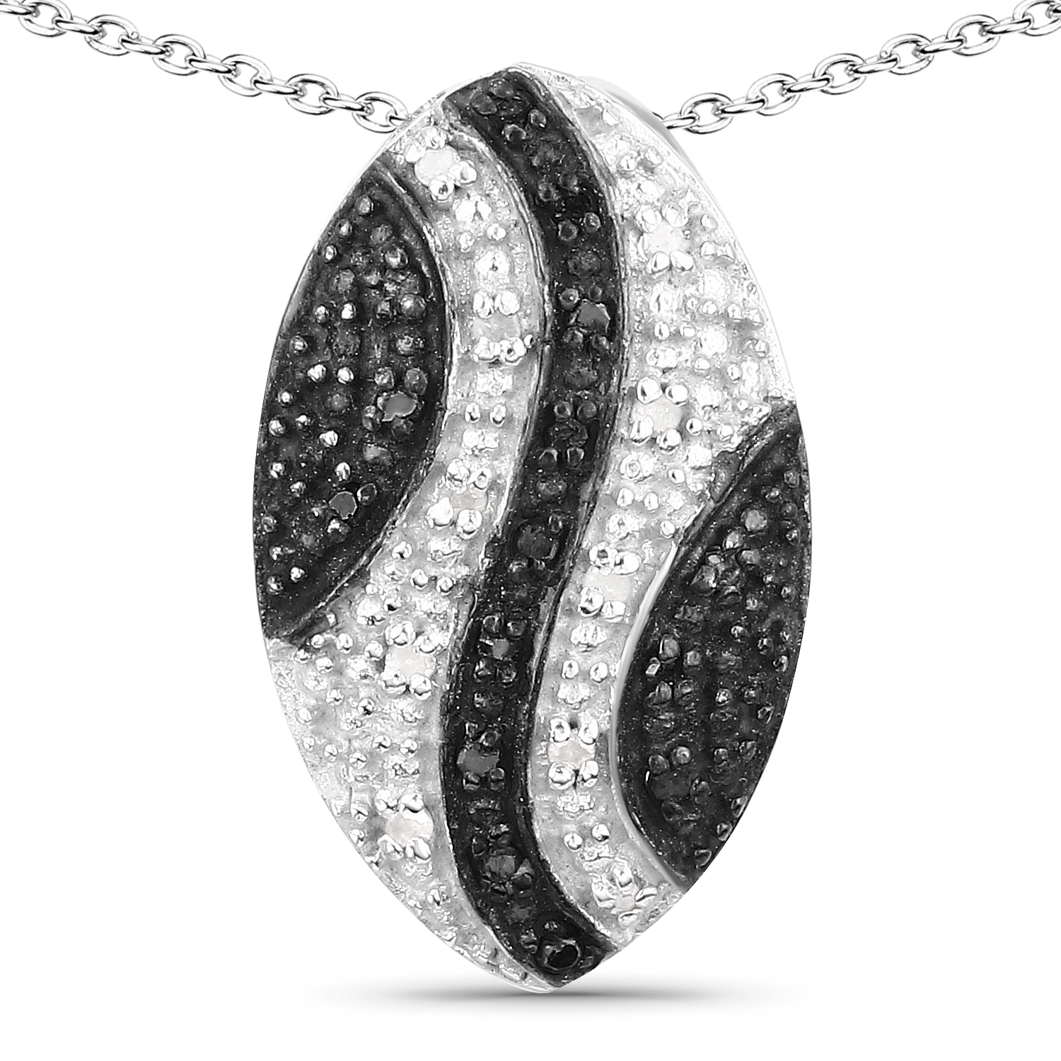 0.22 Carat Genuine Black Diamond and White Diamond .925 Sterling Silver Pendant