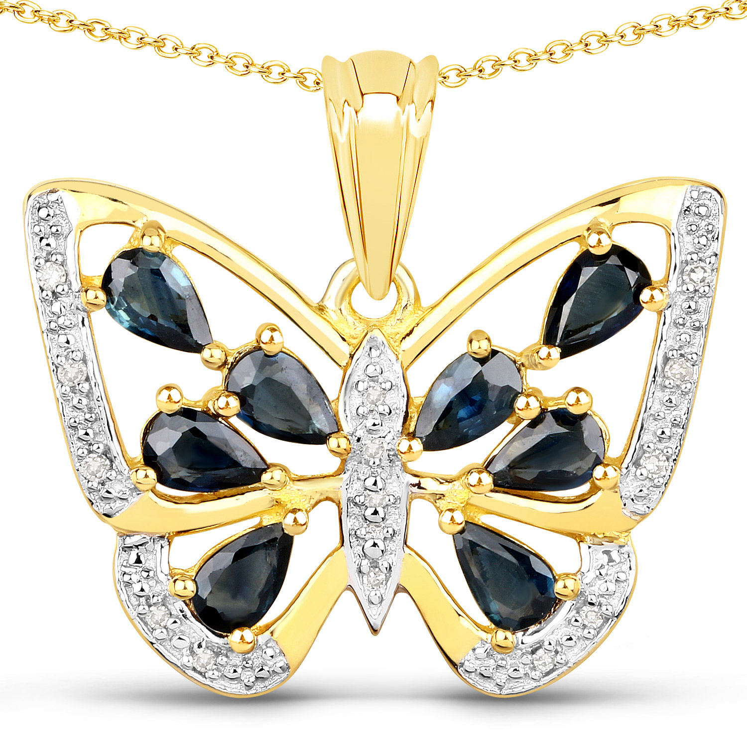 1.66 Carat Genuine Blue Sapphire and White Diamond .925 Sterling Silver Pendant