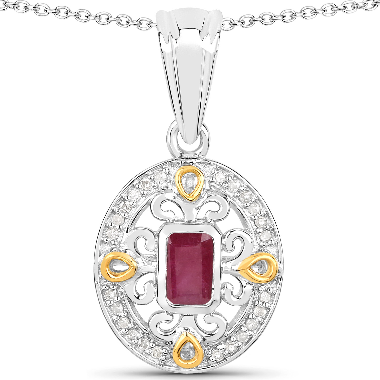 0.39 Carat Genuine Ruby and White Diamond .925 Sterling Silver Pendant