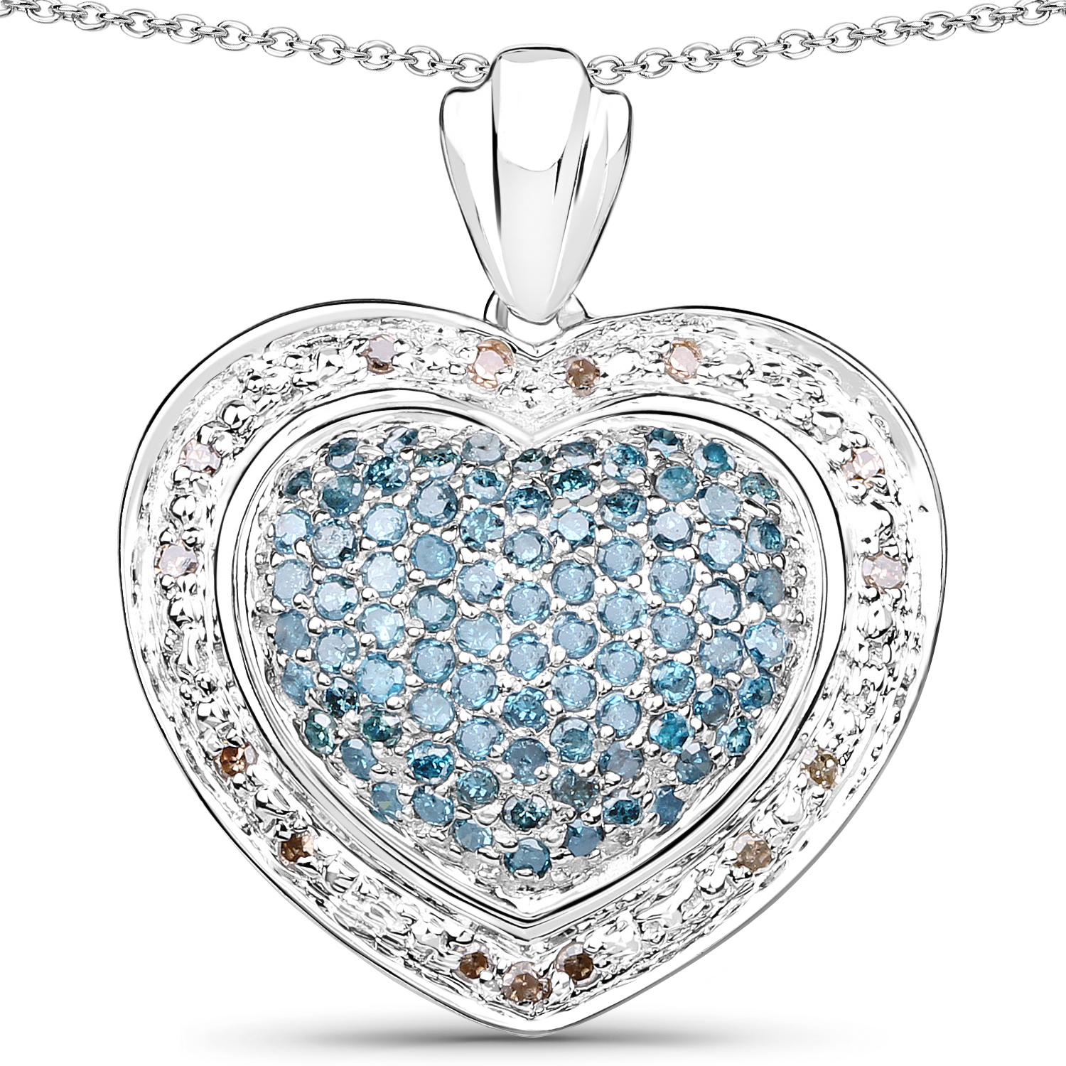 0.80 Carat Genuine Blue Diamond and Brown Diamond .925 Sterling Silver Pendant