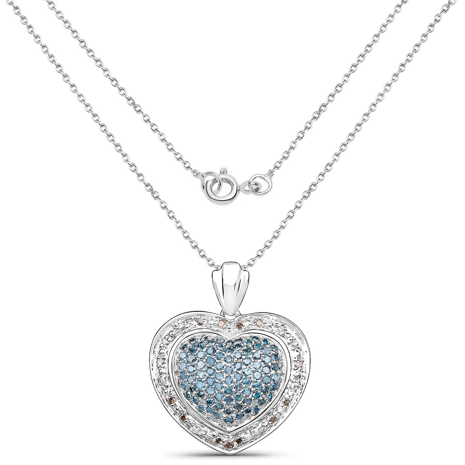 0.80 Carat Genuine Blue Diamond and Brown Diamond .925 Sterling Silver Pendant