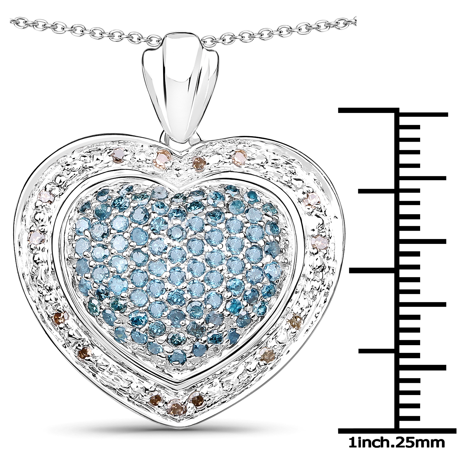 0.80 Carat Genuine Blue Diamond and Brown Diamond .925 Sterling Silver Pendant