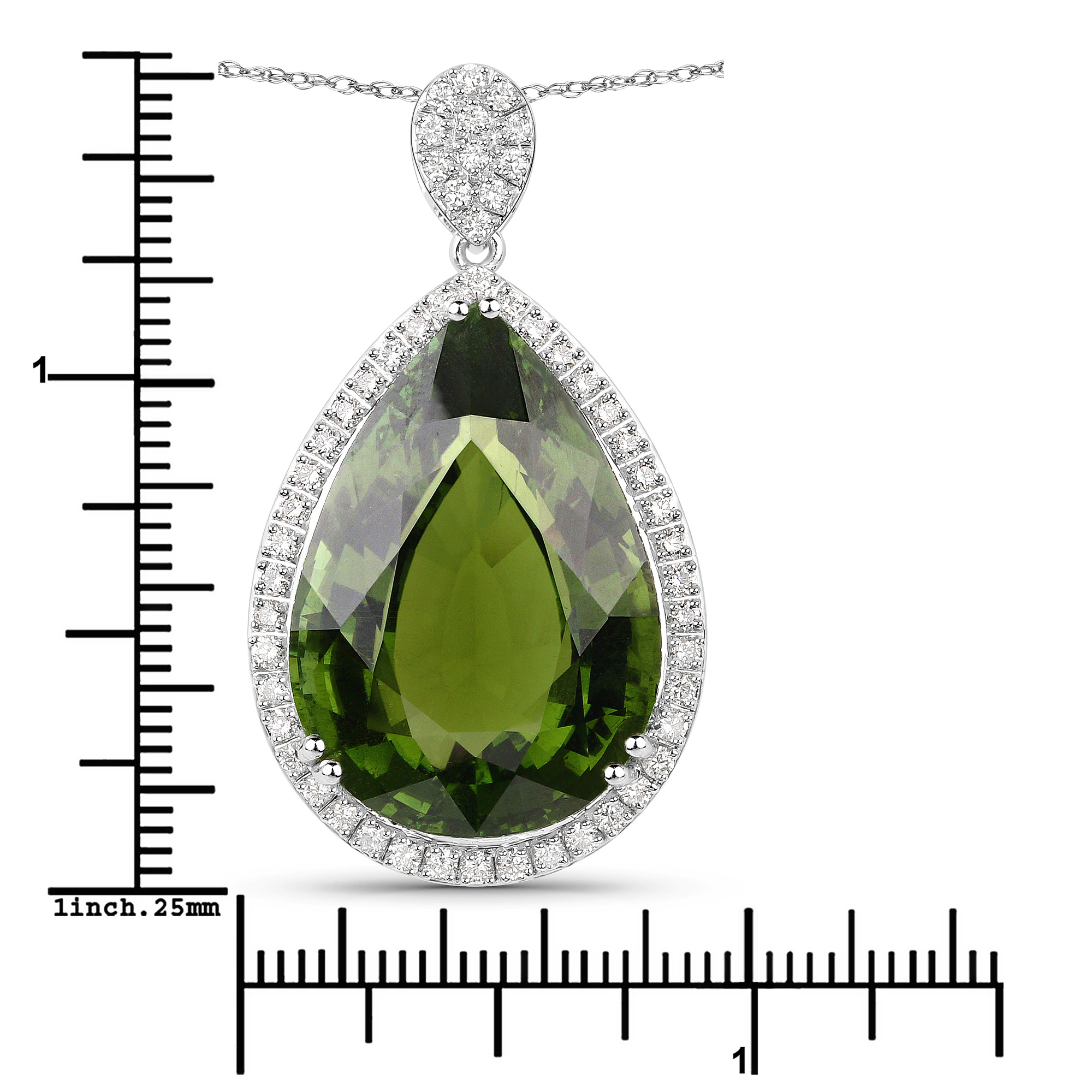 36.38 Carat Genuine Peridot and White Diamond 14K White Gold Pendant