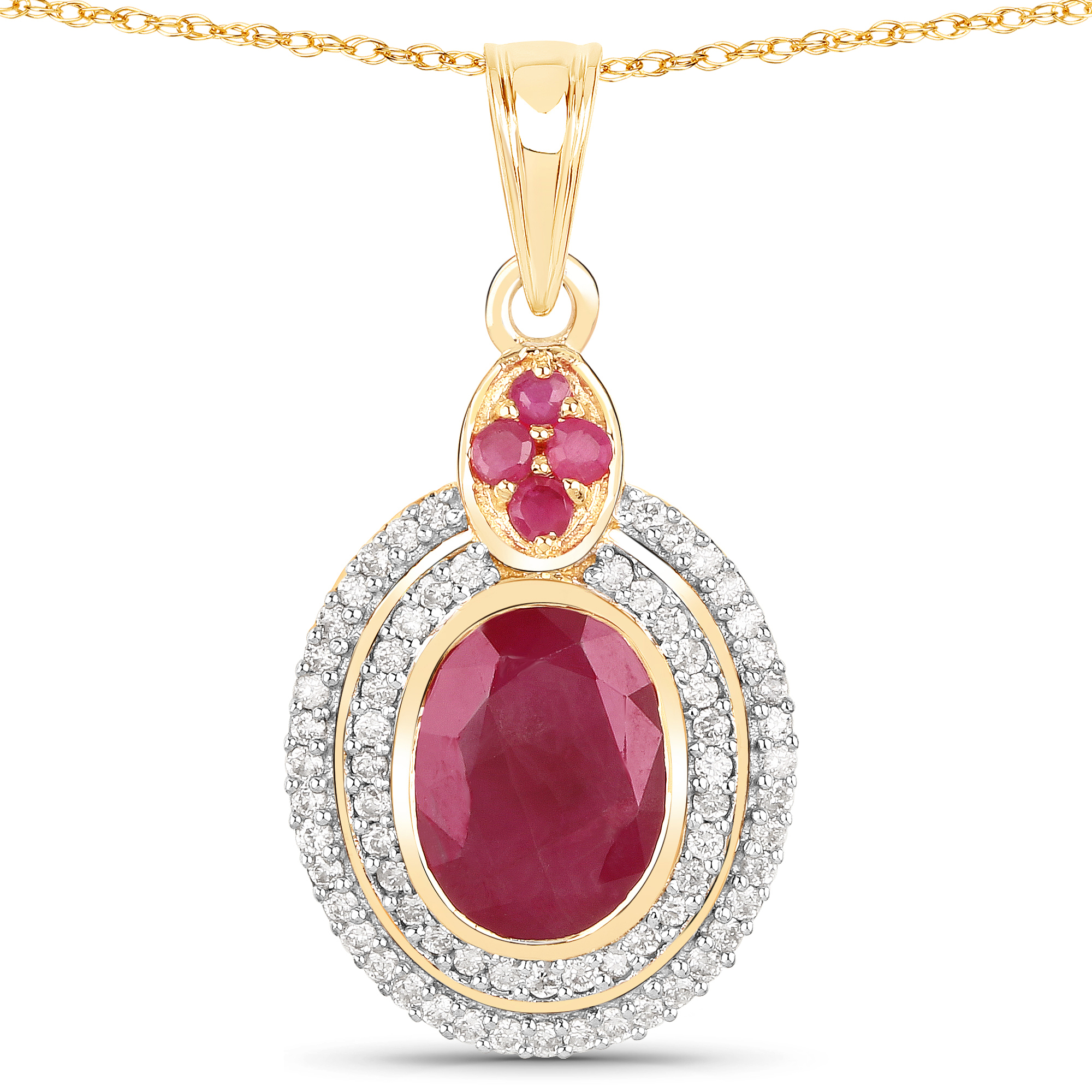 1.72 Carat Genuine Johnson Ruby, Ruby and White Diamond 14K Yellow Gold Pendant