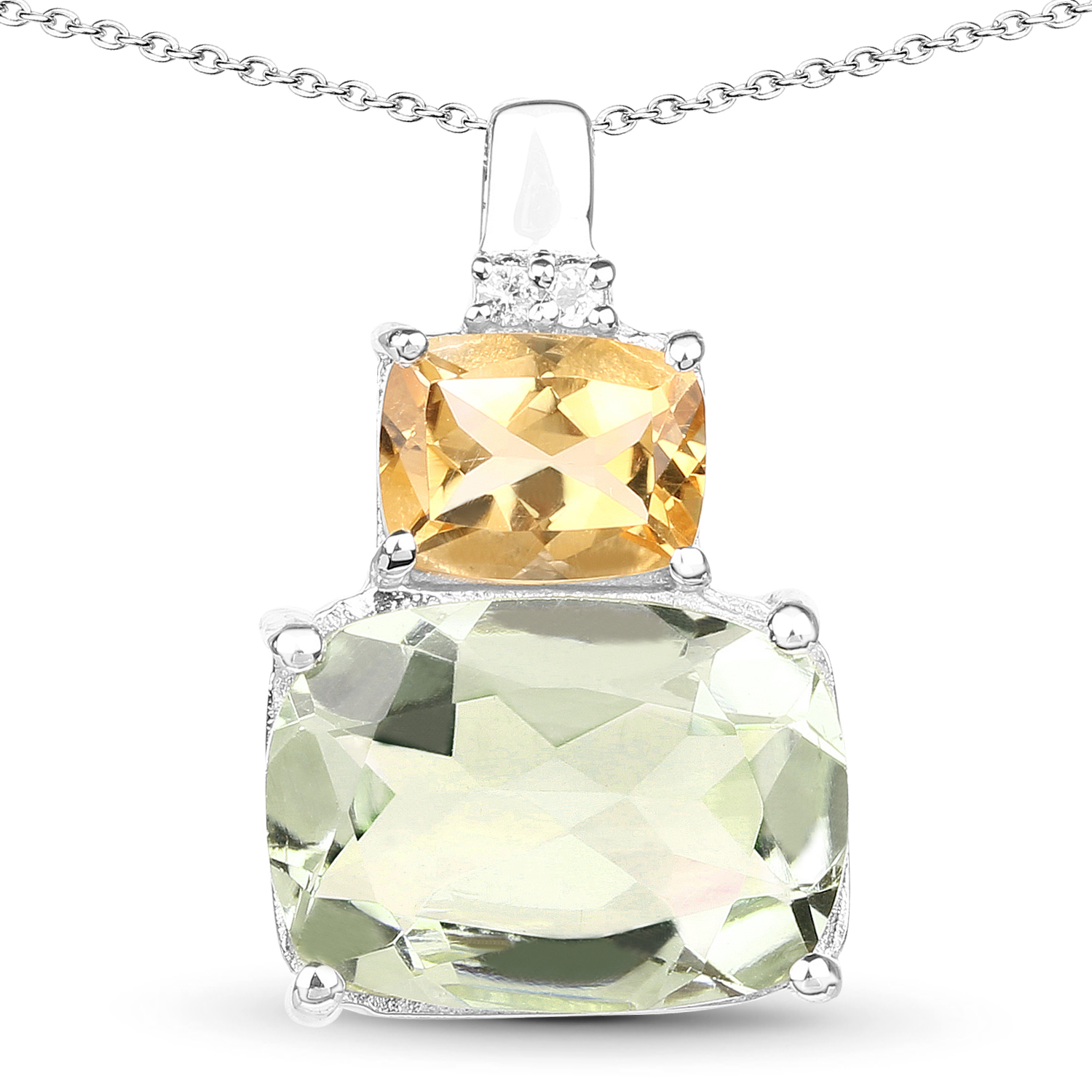 6.34 Carat Genuine Green Amethyst, Citrine & White Topaz .925 Sterling Silver Pendant