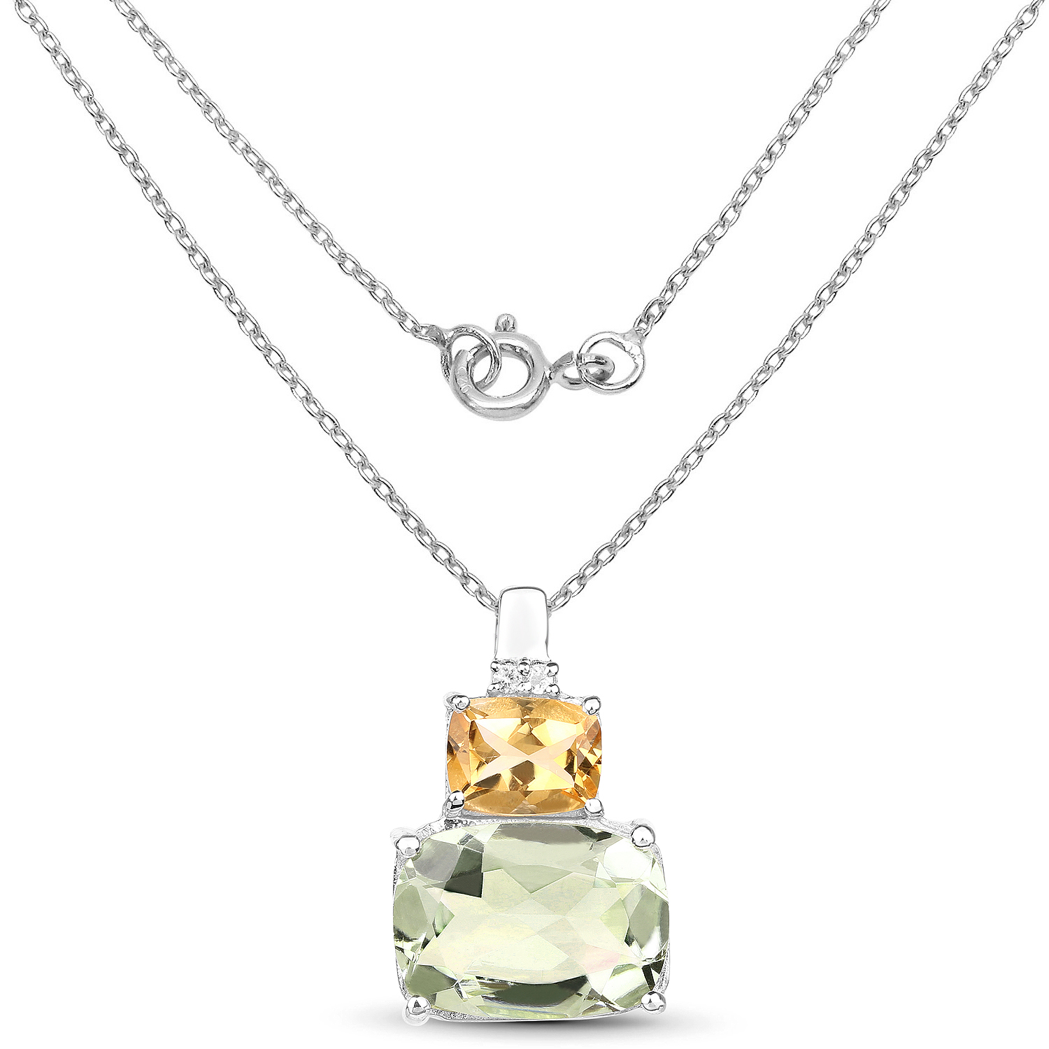 6.34 Carat Genuine Green Amethyst, Citrine & White Topaz .925 Sterling Silver Pendant