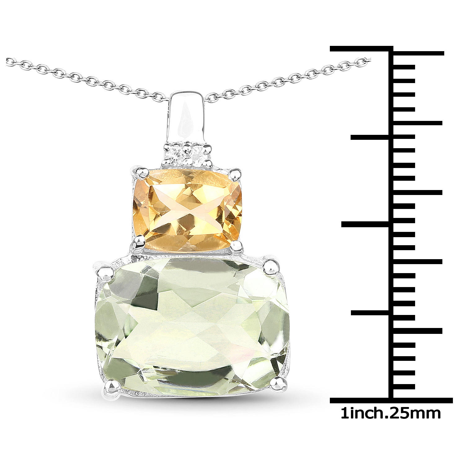 6.34 Carat Genuine Green Amethyst, Citrine & White Topaz .925 Sterling Silver Pendant