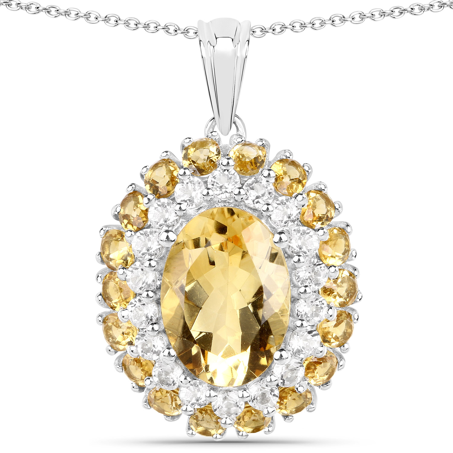 9.12 Carat Genuine Citrine and White Topaz .925 Sterling Silver Pendant