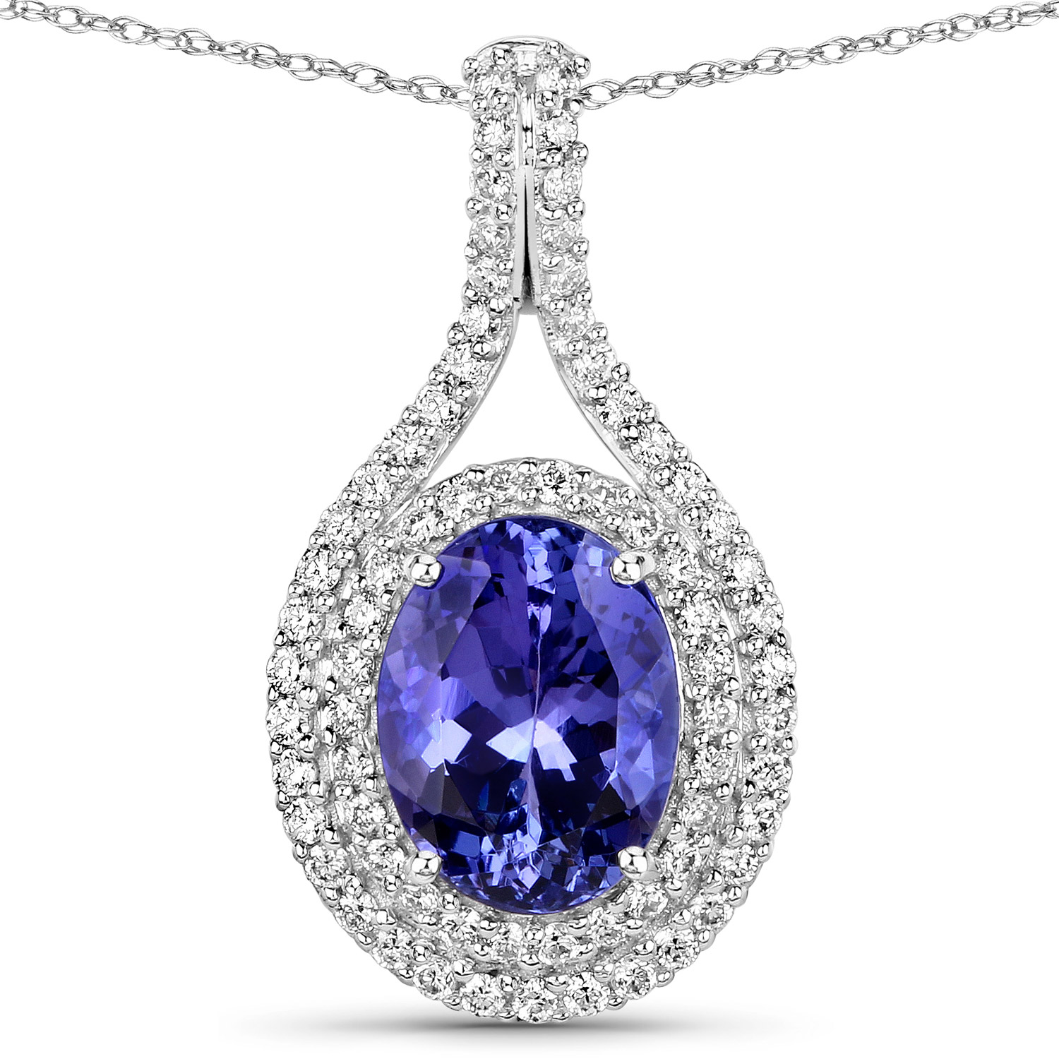 2.89 Carat Genuine Tanzanite and White Diamond 14K White Gold Pendant
