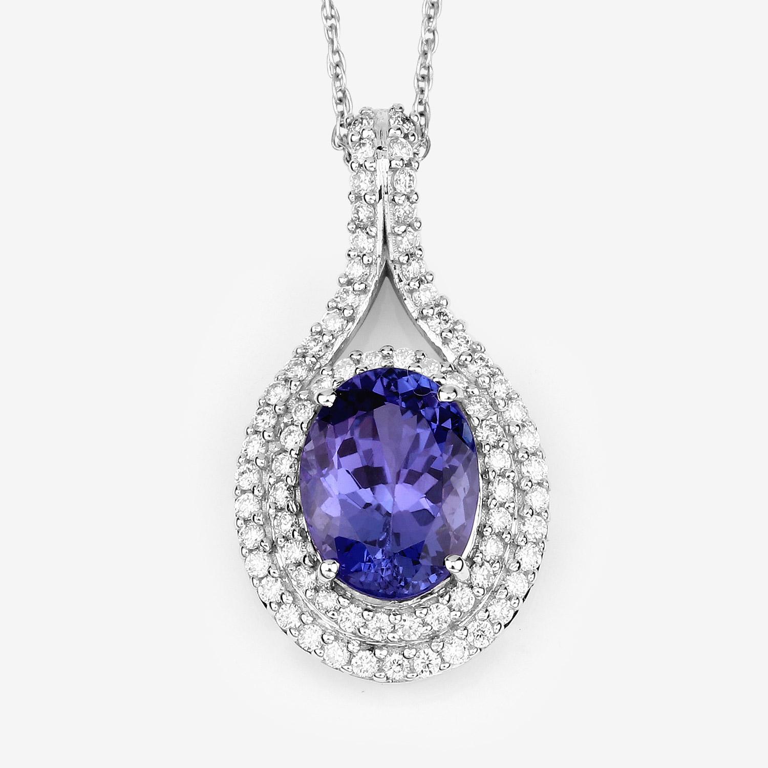 2.89 Carat Genuine Tanzanite and White Diamond 14K White Gold Pendant