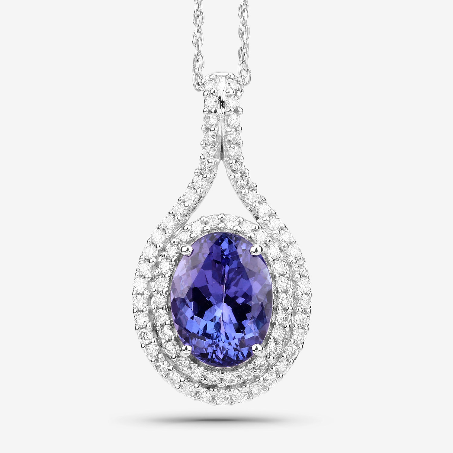 2.89 Carat Genuine Tanzanite and White Diamond 14K White Gold Pendant