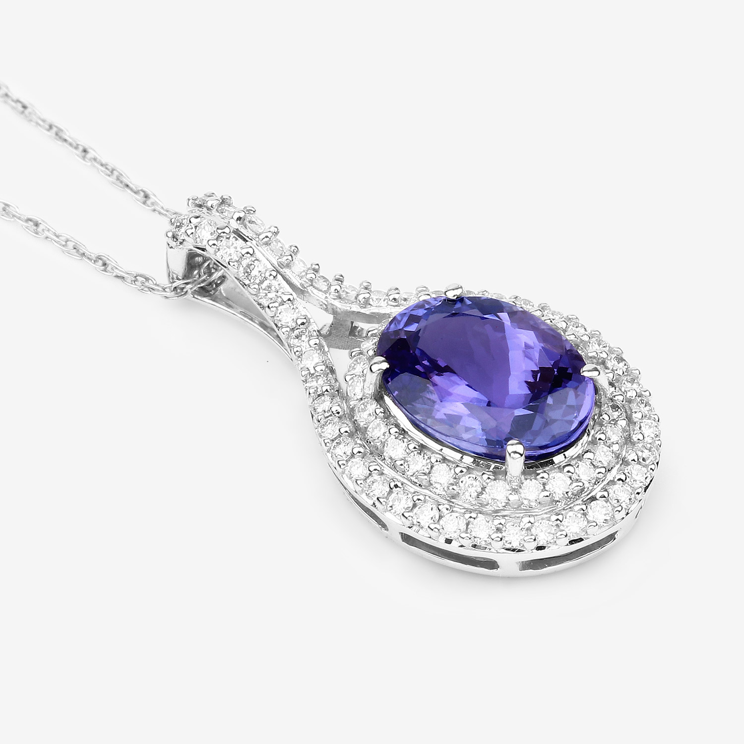 2.89 Carat Genuine Tanzanite and White Diamond 14K White Gold Pendant