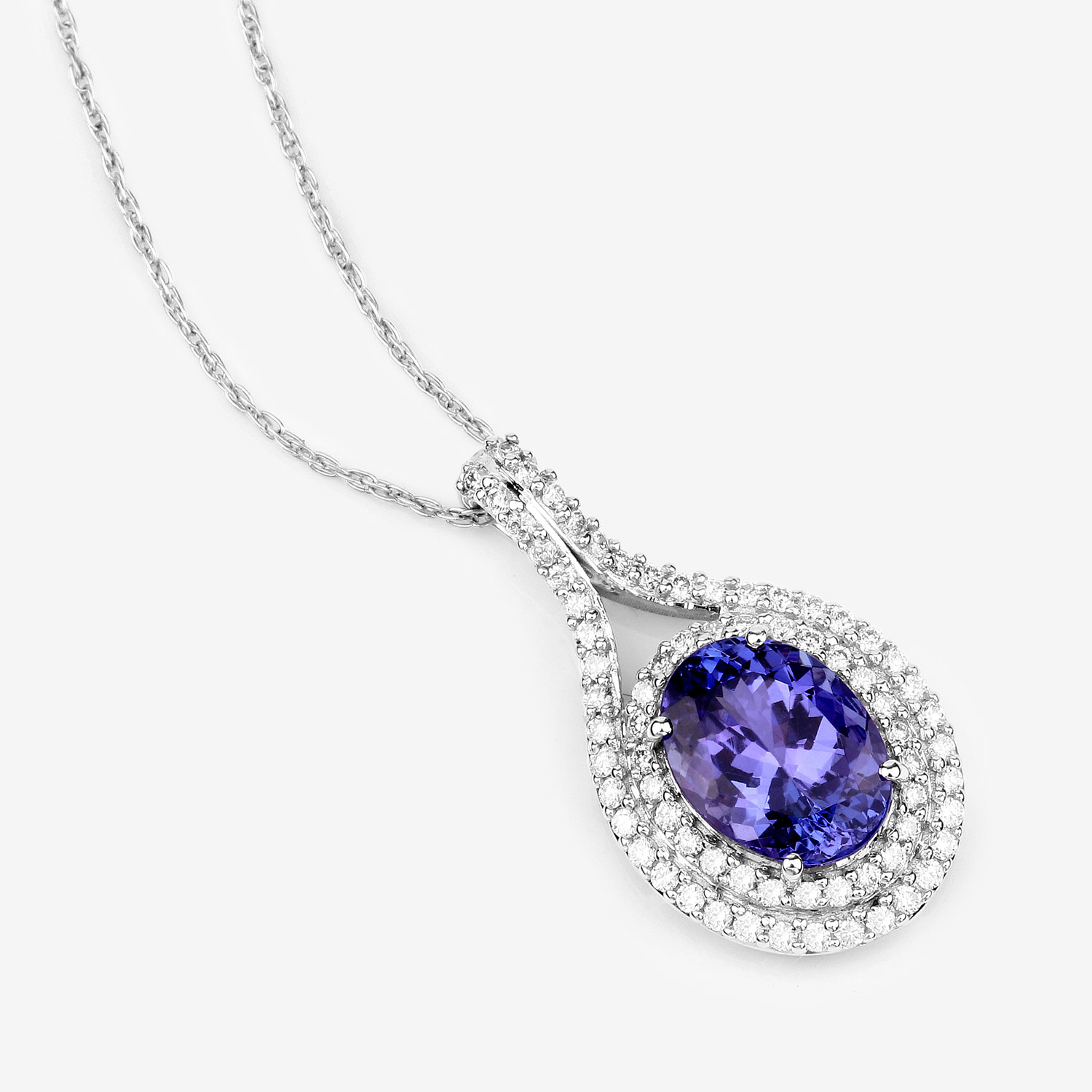 2.89 Carat Genuine Tanzanite and White Diamond 14K White Gold Pendant