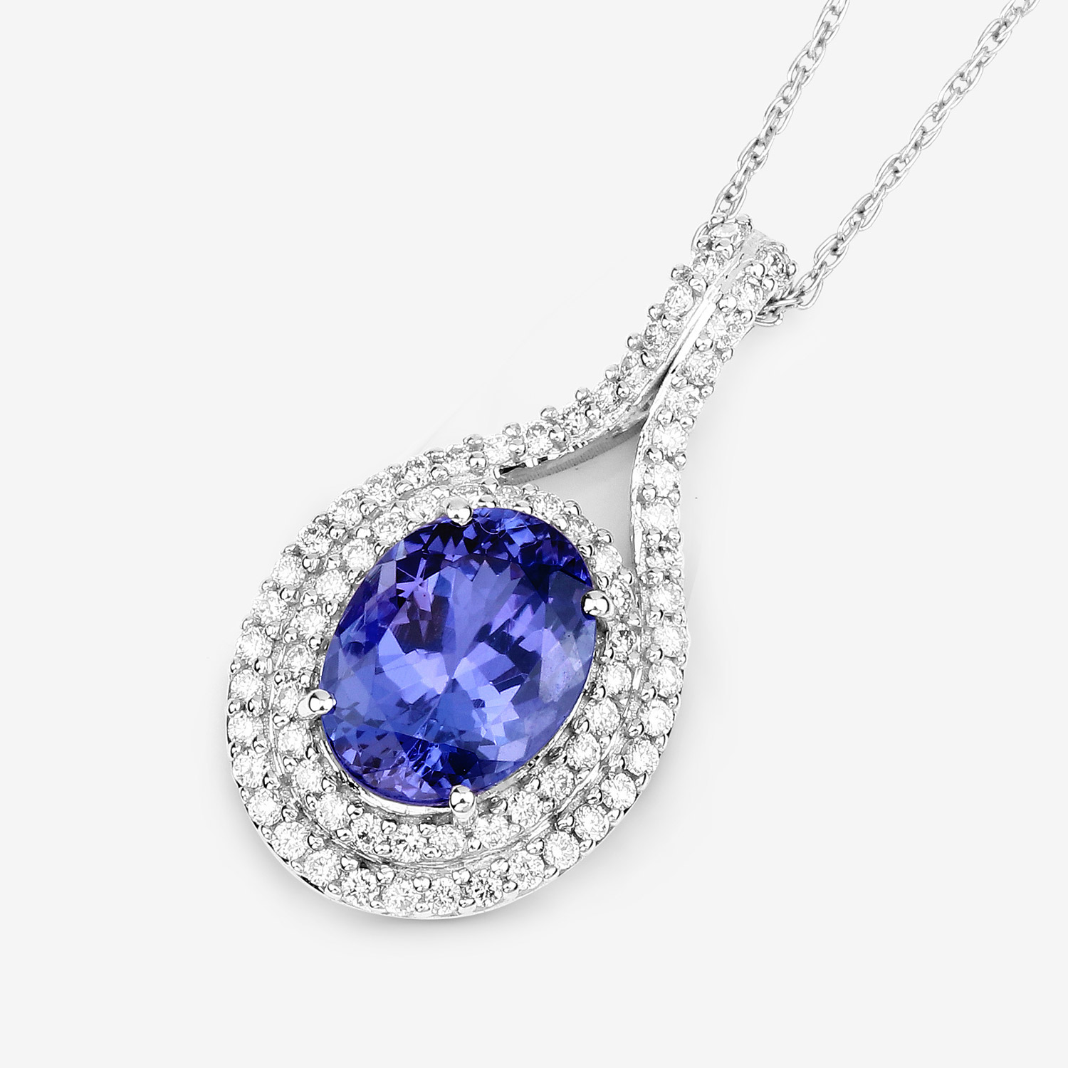2.89 Carat Genuine Tanzanite and White Diamond 14K White Gold Pendant