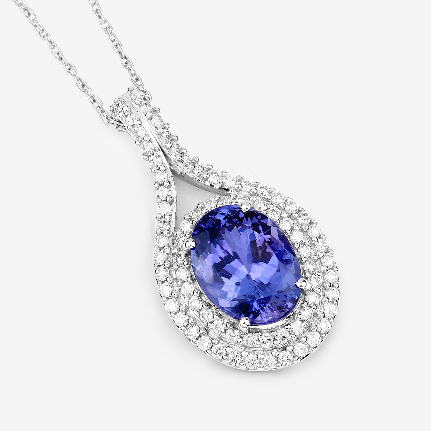 2.89 Carat Genuine Tanzanite and White Diamond 14K White Gold Pendant