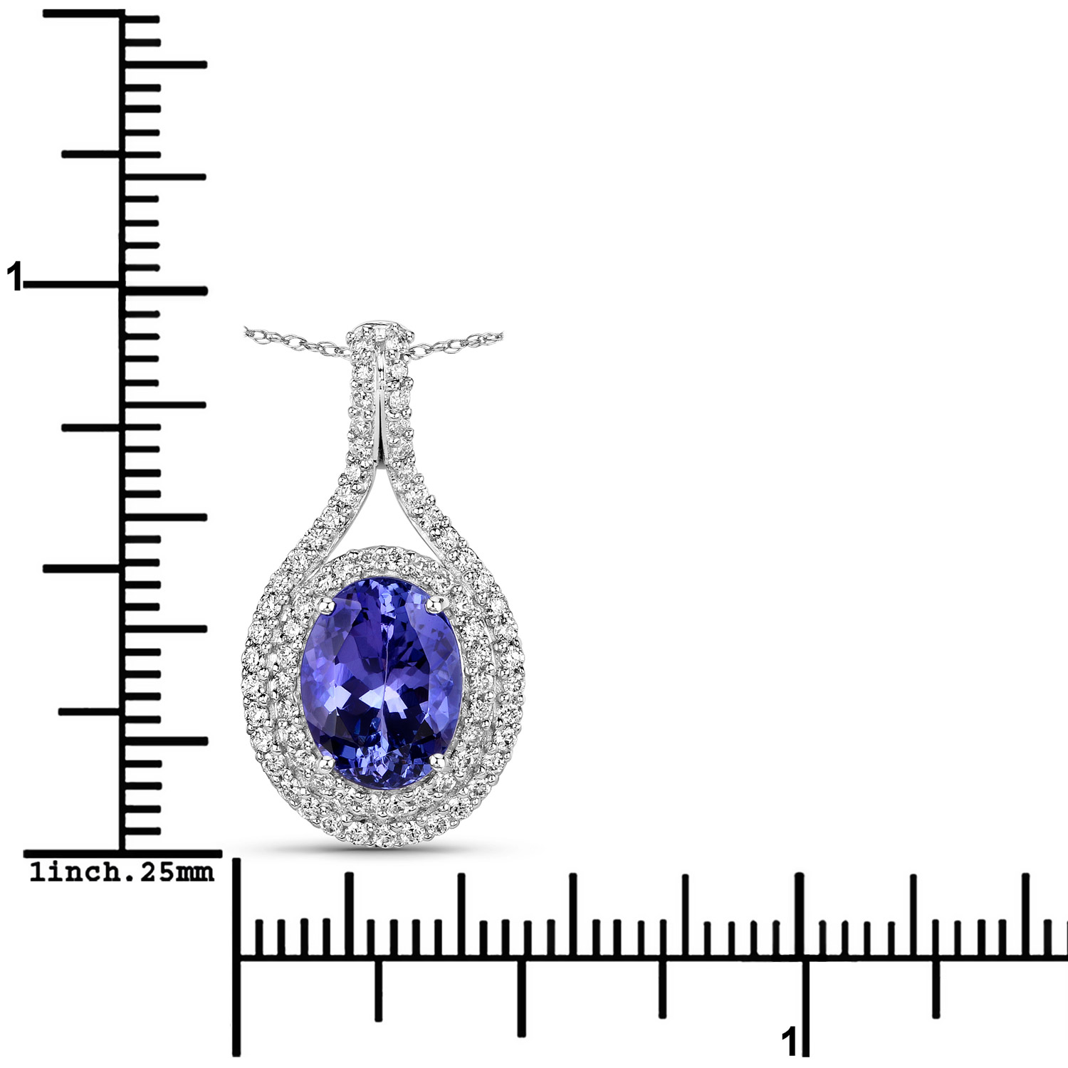 2.89 Carat Genuine Tanzanite and White Diamond 14K White Gold Pendant
