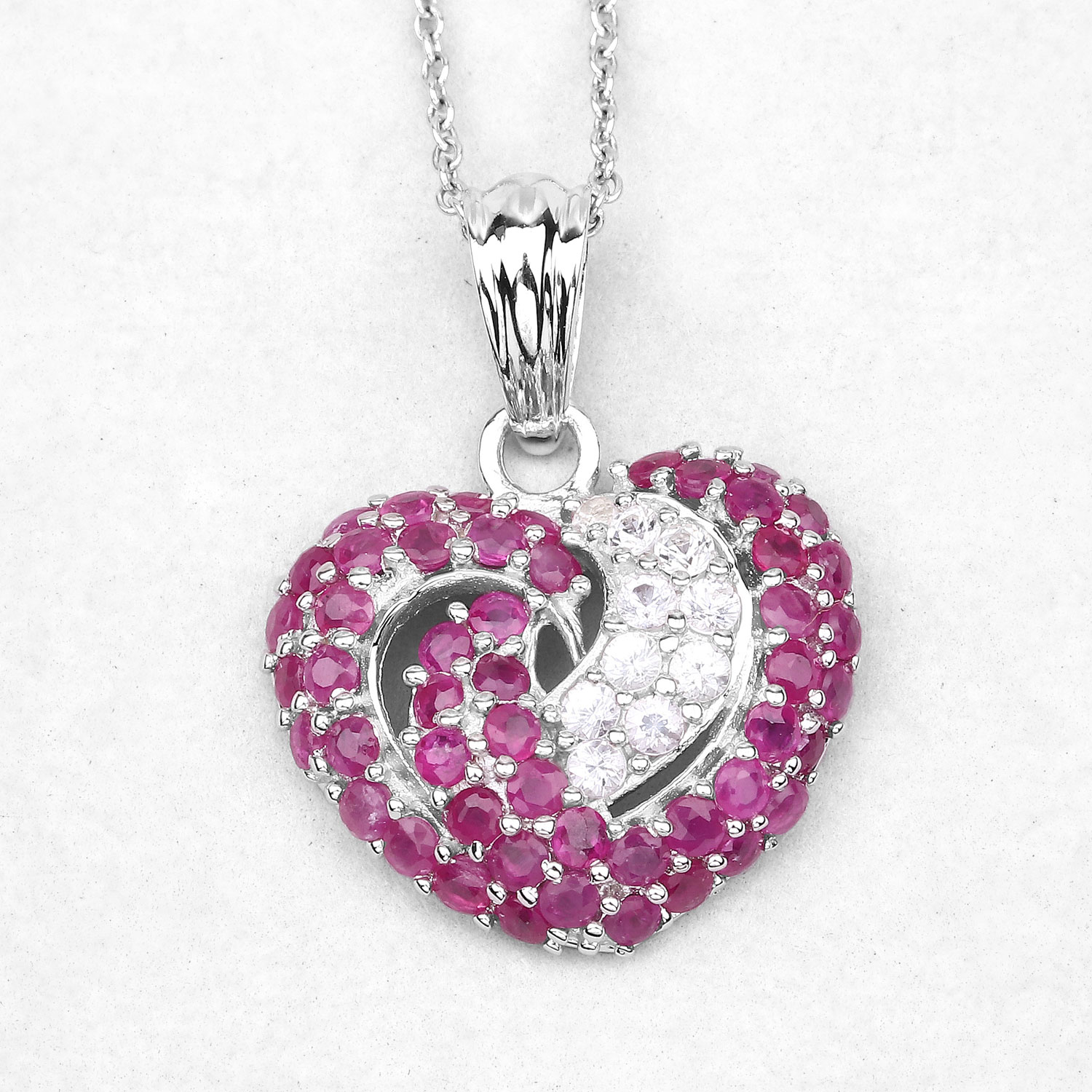 2.65 Carat Genuine Ruby and White Sapphire .925 Sterling Silver Pendant