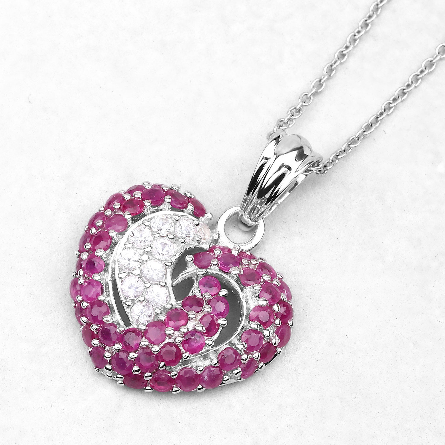 2.65 Carat Genuine Ruby and White Sapphire .925 Sterling Silver Pendant