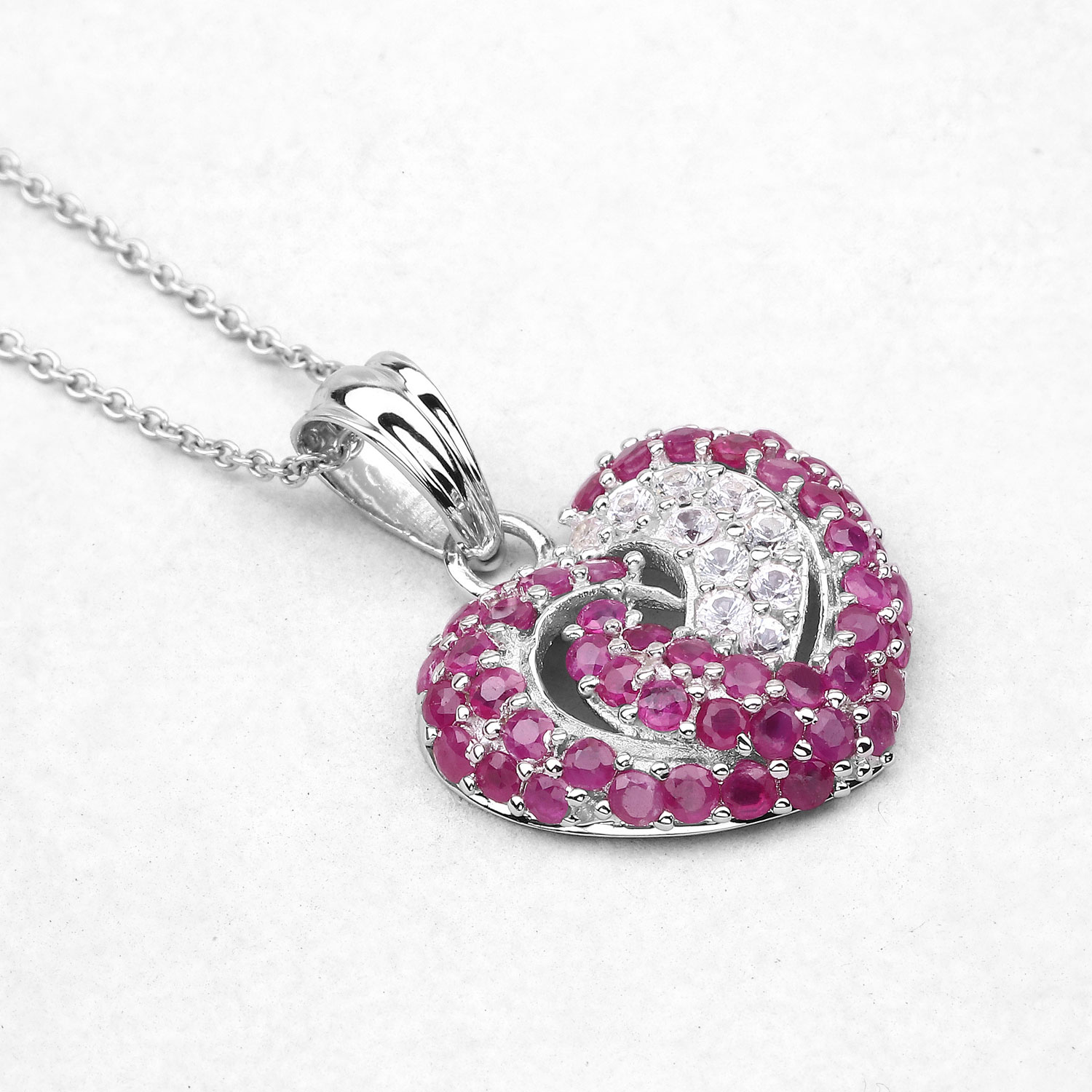 2.65 Carat Genuine Ruby and White Sapphire .925 Sterling Silver Pendant