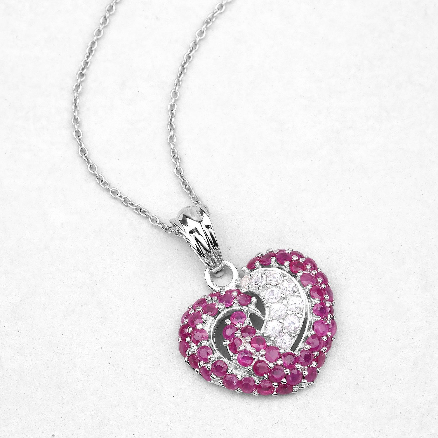 2.65 Carat Genuine Ruby and White Sapphire .925 Sterling Silver Pendant