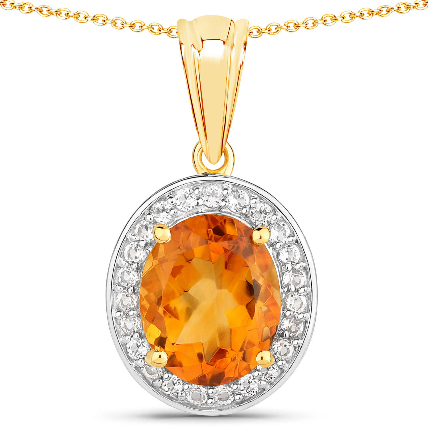 3.61 Carat Genuine Citrine and White Topaz .925 Sterling Silver Pendant